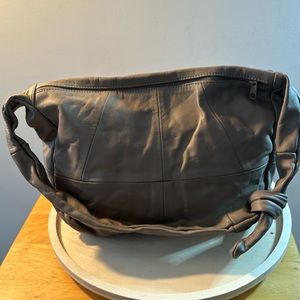 Vintage Taupe Leather Slouch Bag Double Zip Boho Chic